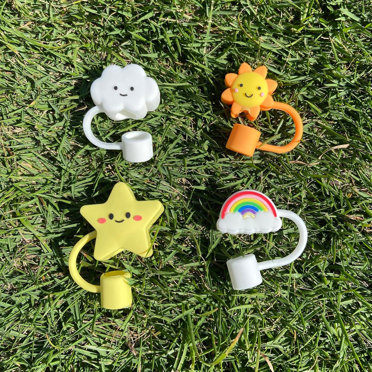 Straw Cover Cap for Stanley Cup, 4pcs 0.4in 10mm Diameter Reusable Dust-Proof Straw Topper Compatible with Simple Modern and Tumbler with Lid and Straws (4pcs sky set)