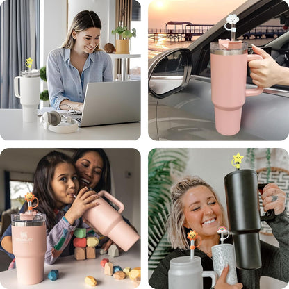 Straw Cover Cap for Stanley Cup, 4pcs 0.4in 10mm Diameter Reusable Dust-Proof Straw Topper Compatible with Simple Modern and Tumbler with Lid and Straws (4pcs sky set)