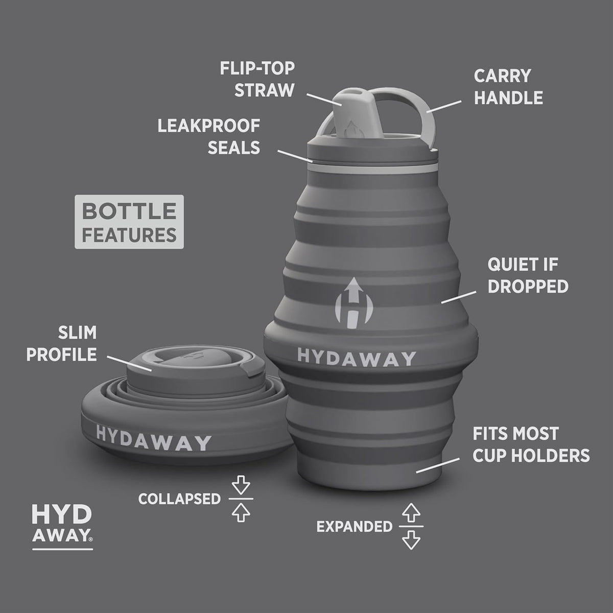 17oz Collapsible Water Bottle, Packable Leakproof for Travel