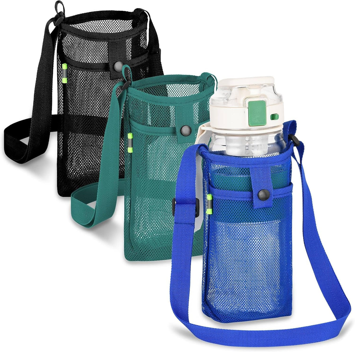 3Pcs Water Bottle Holder with Strap, Mesh Water Bottle Carrier for Walking