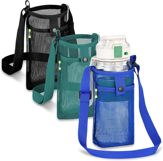 3Pcs Water Bottle Holder with Strap, Mesh Water Bottle Carrier for Walking