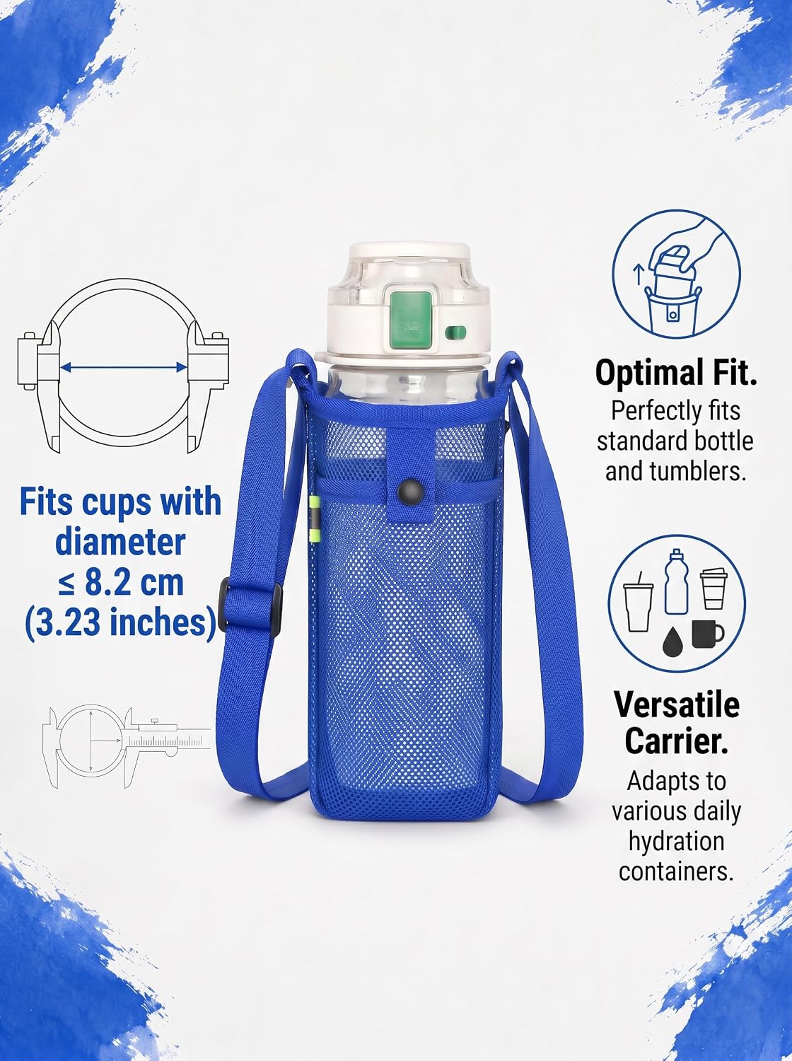 3Pcs Water Bottle Holder with Strap, Mesh Water Bottle Carrier for Walking