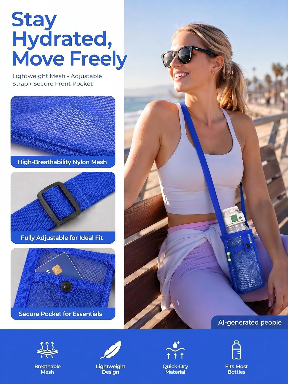 3Pcs Water Bottle Holder with Strap, Mesh Water Bottle Carrier for Walking