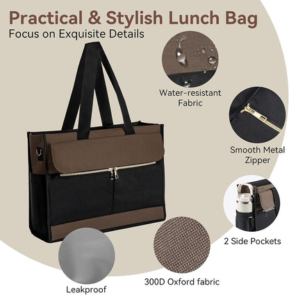 Insulated Lunch Bag for Women, 15.6" Laptop Tote with Leakproof Cooler Compartment for Nurse Teacher Work Office and Outdoor