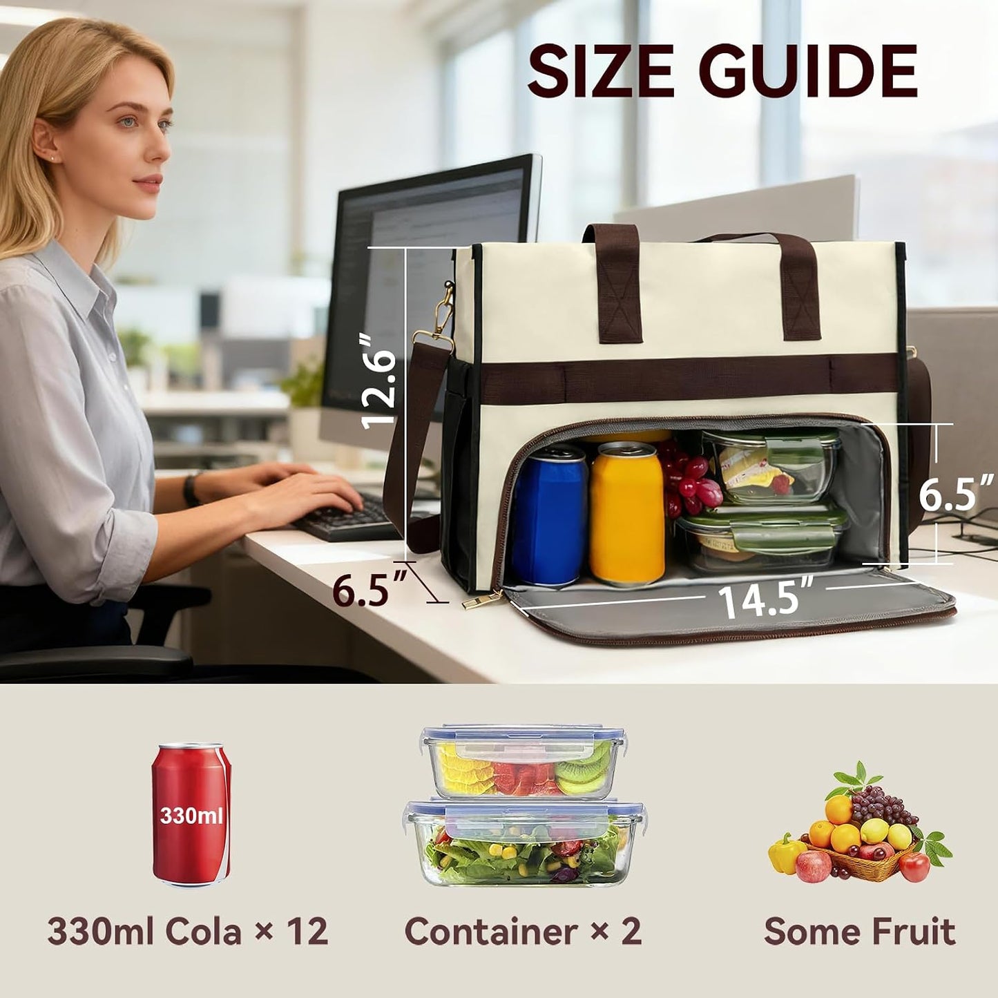 Insulated Lunch Bag for Women, 15.6" Laptop Tote with Leakproof Cooler Compartment for Nurse Teacher Work Office and Outdoor