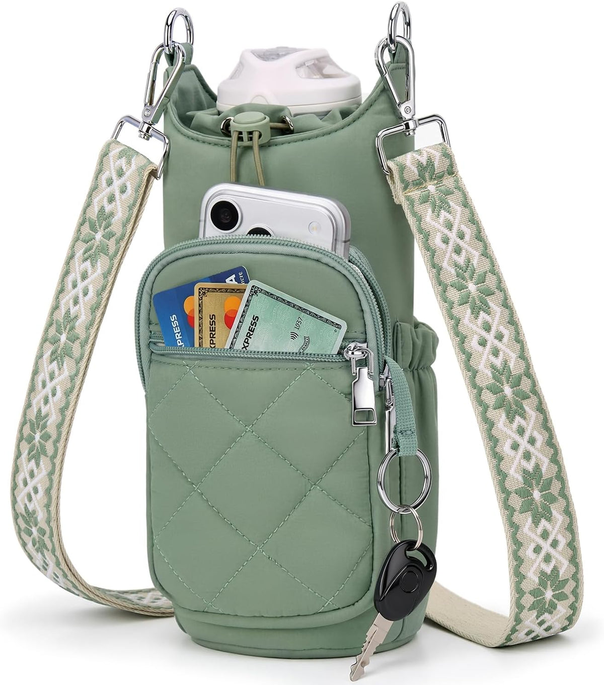 Crossbody Water Bottle Bag for Women,Lightweiht & Hands-Free Green