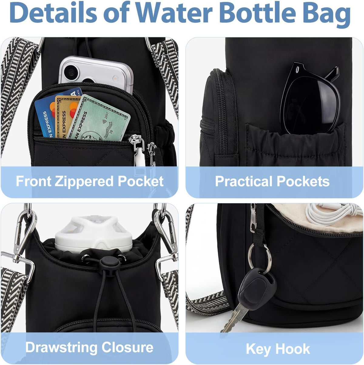 Crossbody Water Bottle Bag for Women,Lightweiht & Hands-Free Green
