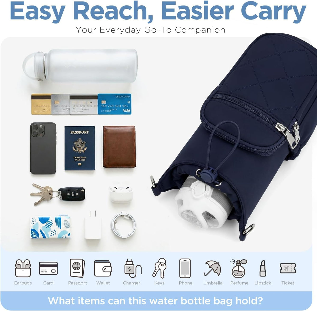 Crossbody Water Bottle Bag for Women,Lightweiht & Hands-Free Green