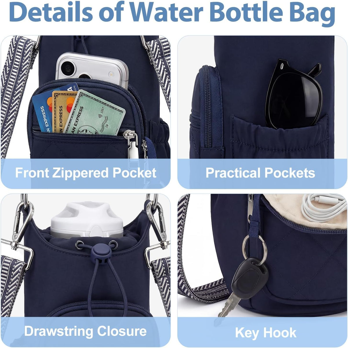 Crossbody Water Bottle Bag for Women,Lightweiht & Hands-Free Green