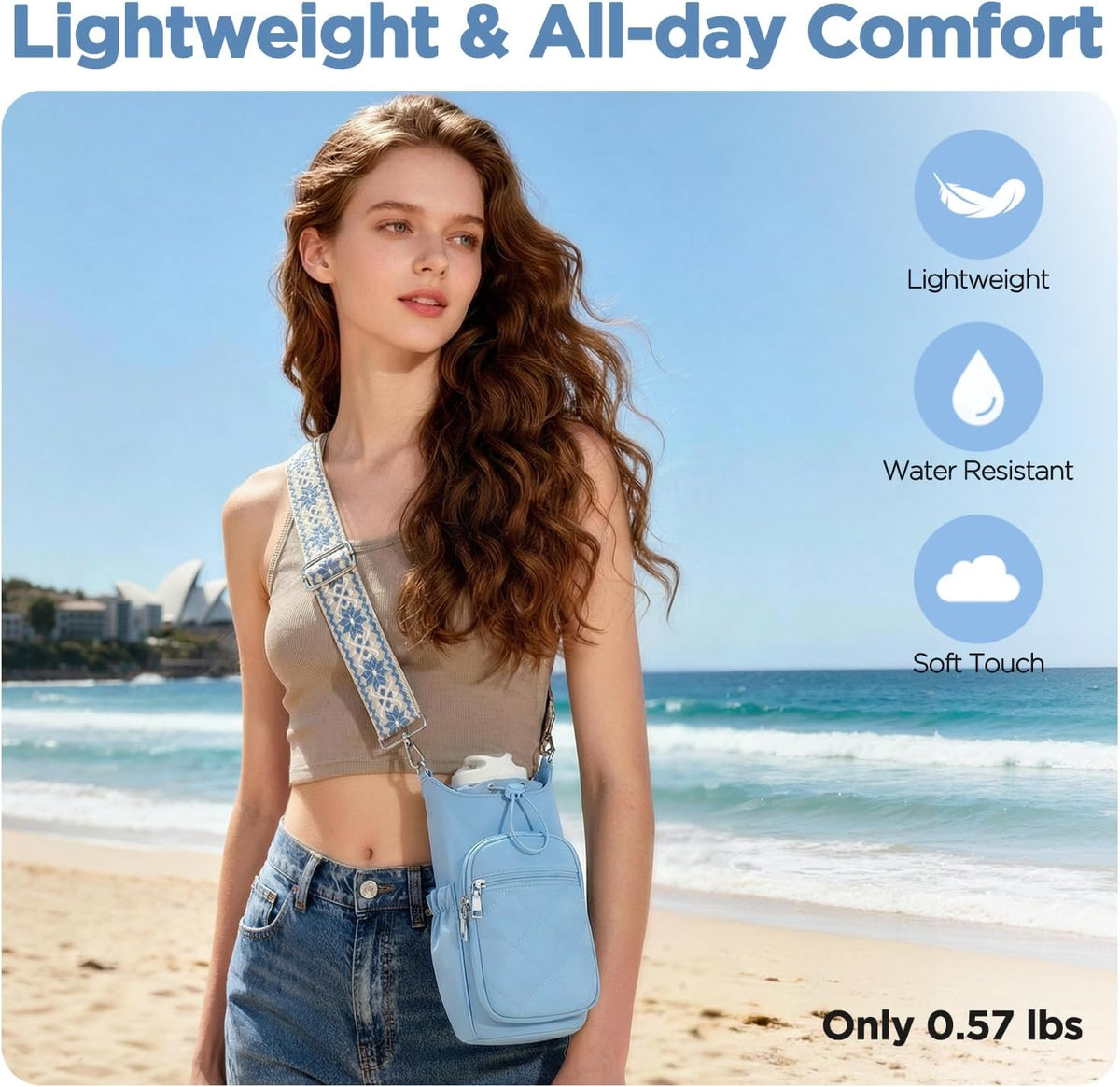 Crossbody Water Bottle Bag for Women,Lightweiht & Hands-Free Green