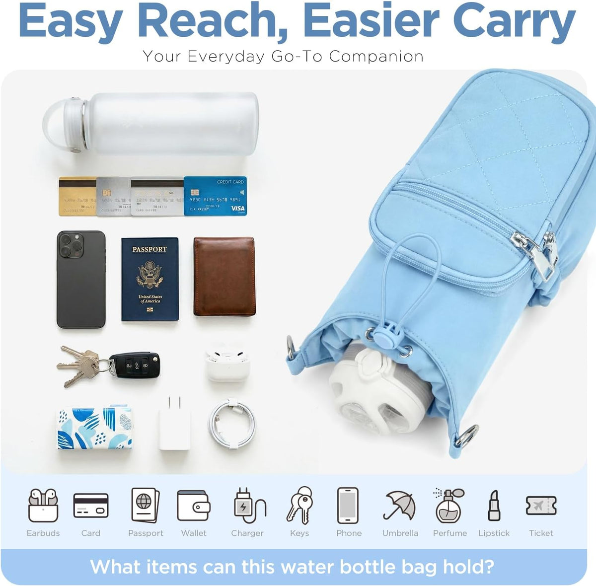 Crossbody Water Bottle Bag for Women,Lightweiht & Hands-Free Green