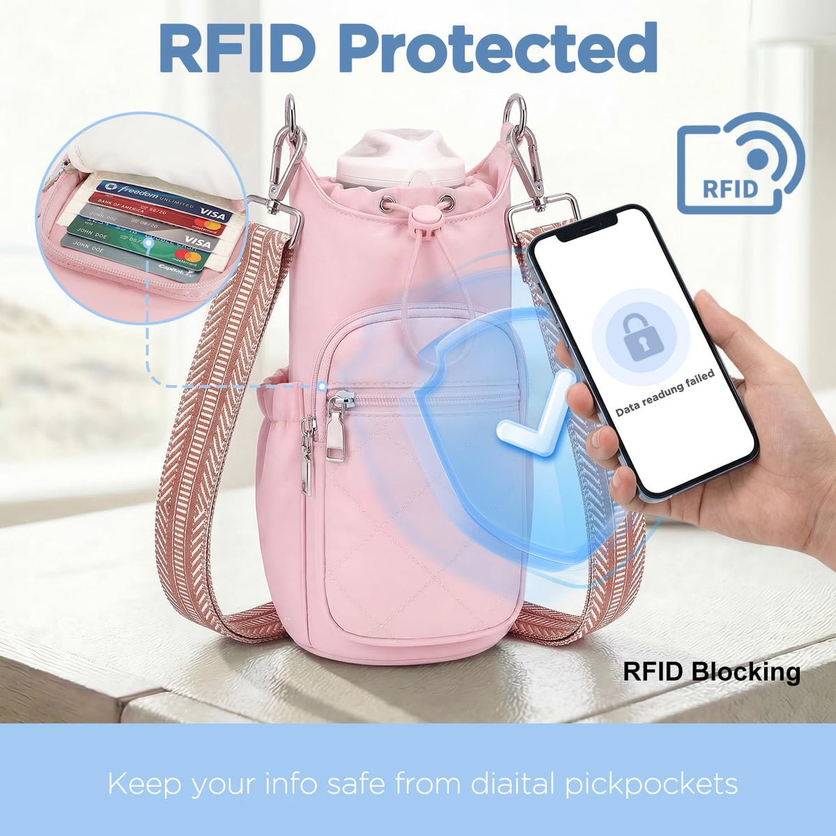 Crossbody Water Bottle Bag for Women,Lightweiht & Hands-Free Green