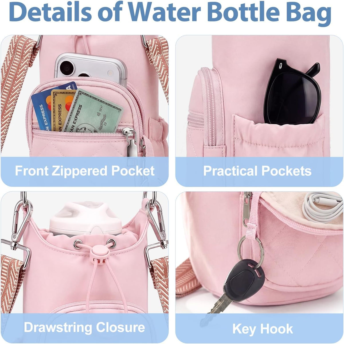 Crossbody Water Bottle Bag for Women,Lightweiht & Hands-Free Green