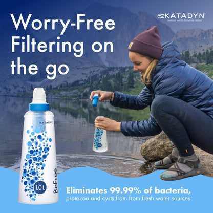 BeFree 1L Lightweight Collapsible Water Filter Bottle for Outdoors