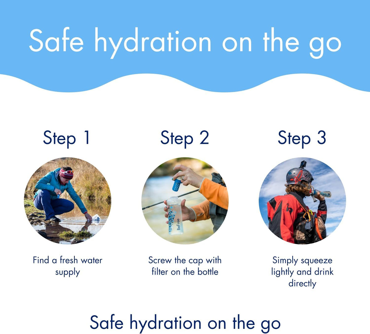 BeFree 1L Lightweight Collapsible Water Filter Bottle for Outdoors