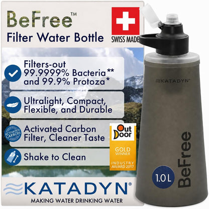 BeFree 1L Lightweight Collapsible Water Filter Bottle for Outdoors