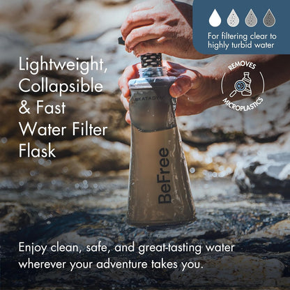 BeFree 1L Lightweight Collapsible Water Filter Bottle for Outdoors