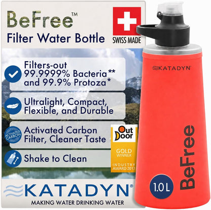 BeFree 1L Lightweight Collapsible Water Filter Bottle for Outdoors