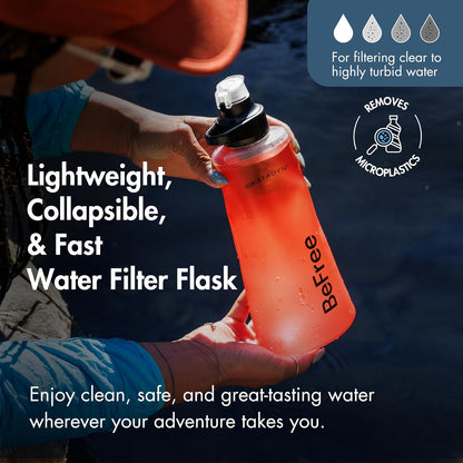 BeFree 1L Lightweight Collapsible Water Filter Bottle for Outdoors