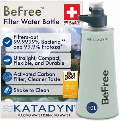 BeFree 1L Lightweight Collapsible Water Filter Bottle for Outdoors