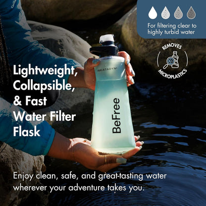 BeFree 1L Lightweight Collapsible Water Filter Bottle for Outdoors