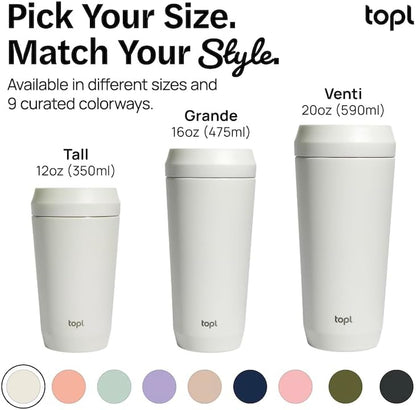 To Go Coffee Cup – Insulated Travel Coffee Mug with 360° Leak‑Safe Lid, Stainless Steel Coffee Tumbler for Hot/Cold, Spill‑Resistant, BPA‑Free - Salt, 12oz