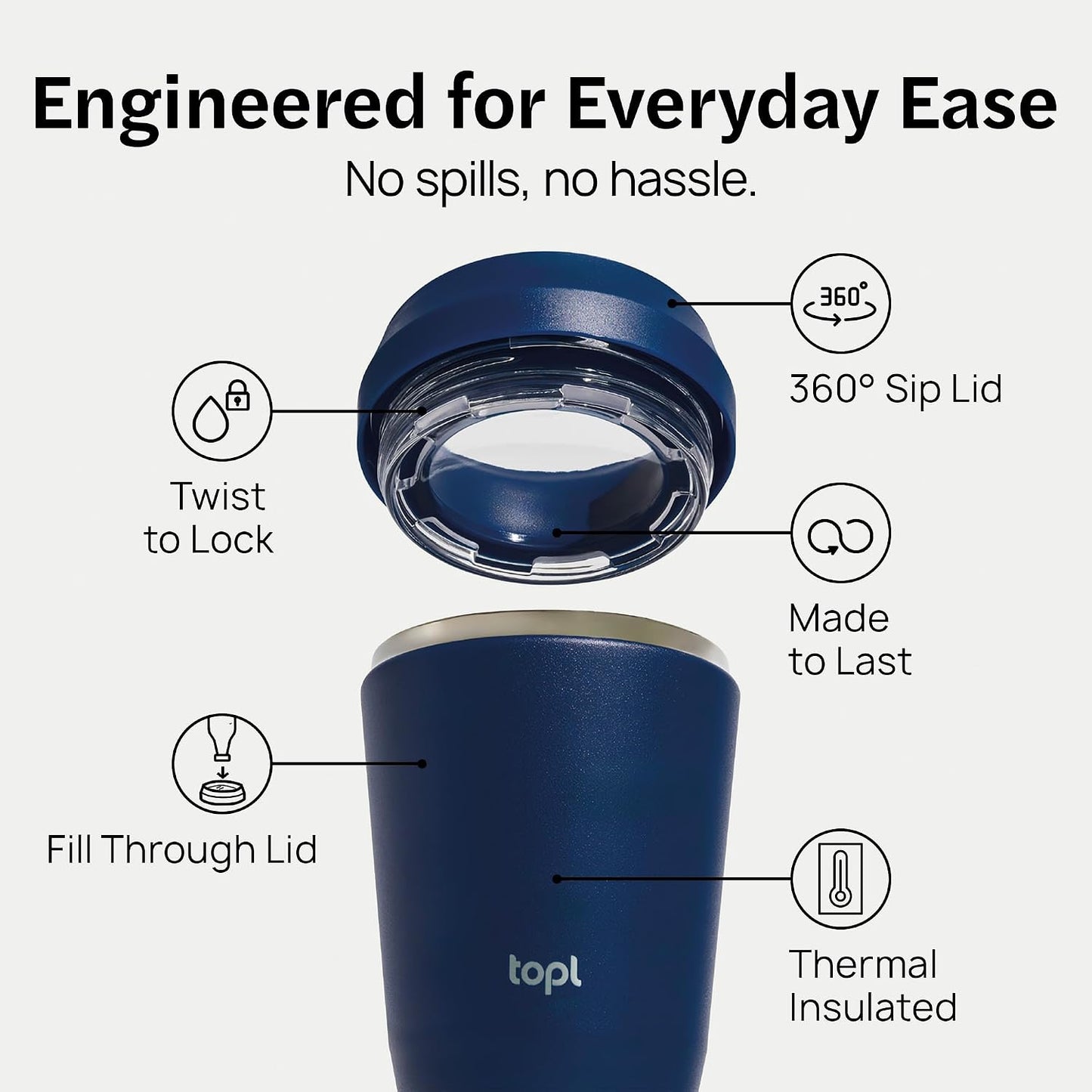 To Go Coffee Cup – Insulated Travel Coffee Mug with 360° Leak‑Safe Lid, Stainless Steel Coffee Tumbler for Hot/Cold, Spill‑Resistant, BPA‑Free - Salt, 12oz