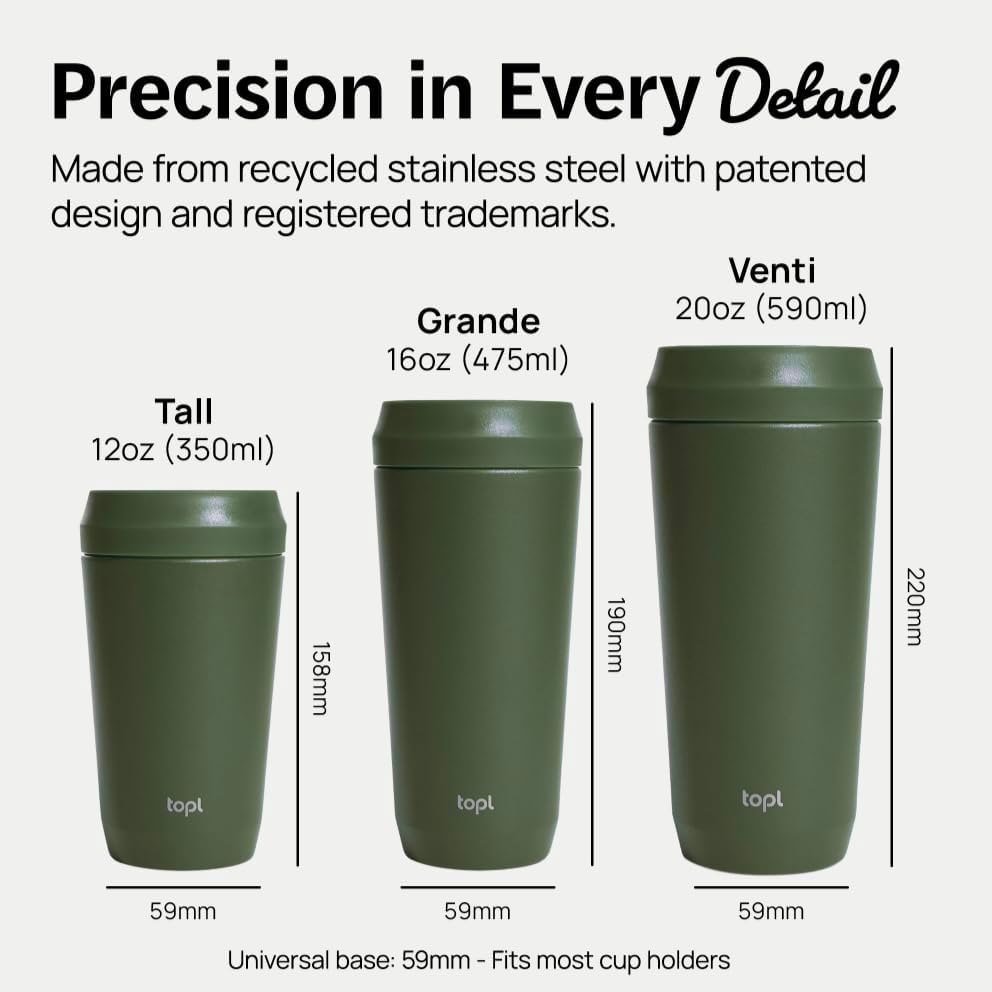 To Go Coffee Cup – Insulated Travel Coffee Mug with 360° Leak‑Safe Lid, Stainless Steel Coffee Tumbler for Hot/Cold, Spill‑Resistant, BPA‑Free - Salt, 12oz