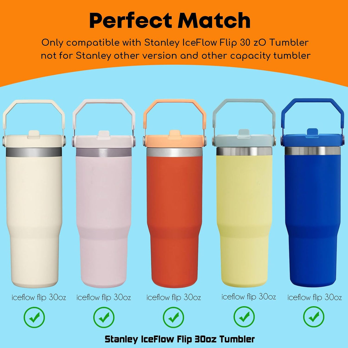 Stainless Steel Straws Compatible with Stanley Iceflow 30oz Flip Tumbler, 6 Pack Reusable Metal Straws for Stanley Ice Flow 30oz Cup Lid Only, Plus Straw Brush
