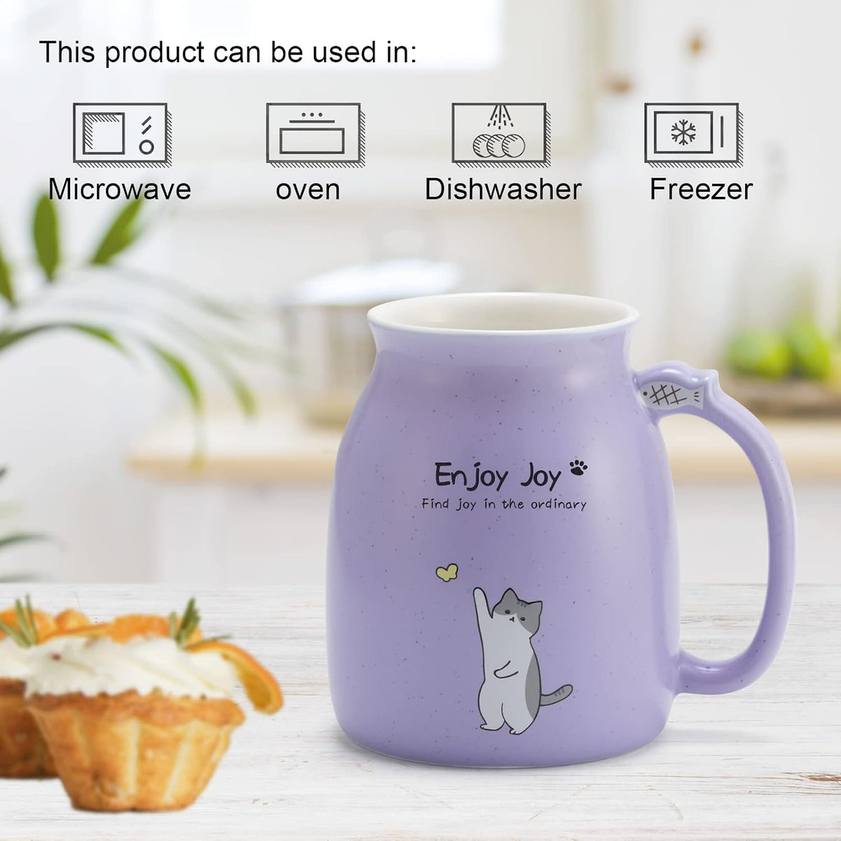 Cute Cat Cup Ceramic Coffee Mug with Kawaii Cat Wooden Lid, Lovely Stainless Steel Spoon, Anime Kitty Thicken Wooden Coaster, Christmas Birthday Cute Thing Japanese Mug 16oz (Blue)