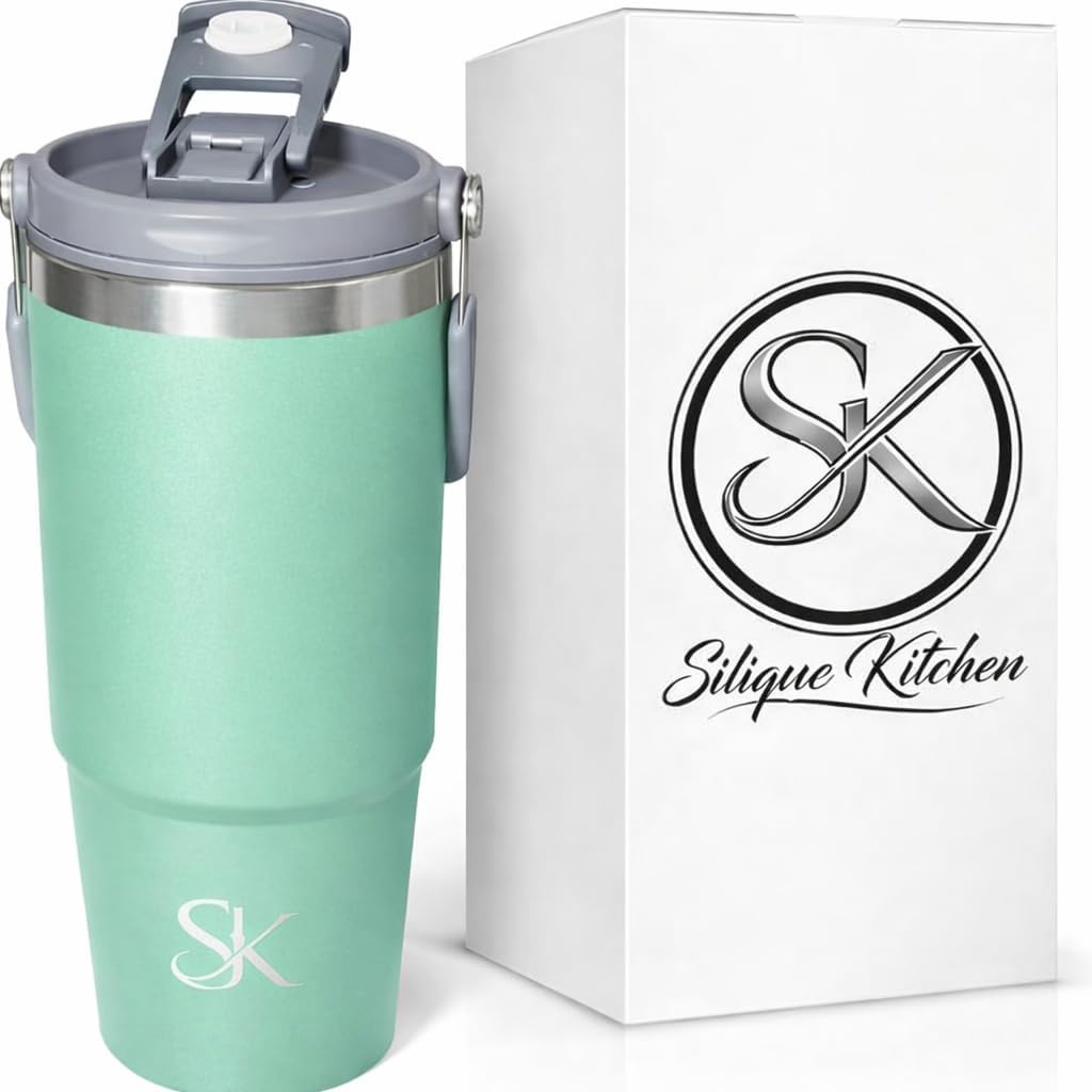 30oz Stainless Steel Vacuum Insulated Tumbler with 3-Way Lid & Foldable Handle – Double Wall Travel Mug, Leak Resistant, Keeps Drinks Hot & Cold for Hours (Pink)