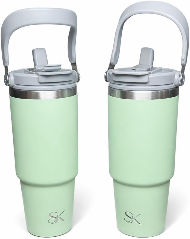 30oz Stainless Steel Vacuum Insulated Tumbler with 3-Way Lid & Foldable Handle – Double Wall Travel Mug, Leak Resistant, Keeps Drinks Hot & Cold for Hours (Pink)