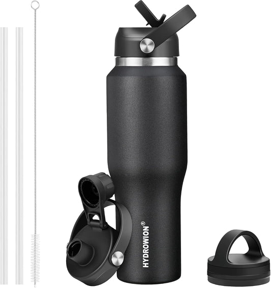 32 oz Insulated Water Bottle Stainless Steel Triple-Wall with Straw Lid Set - Colors A