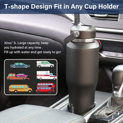 32 oz Insulated Water Bottle Stainless Steel Triple-Wall with Straw Lid Set - Colors A