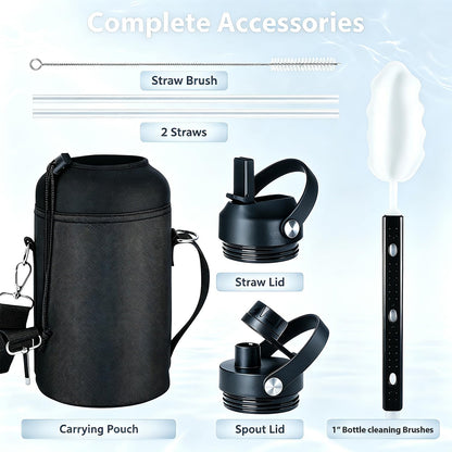32 oz Insulated Water Bottle Stainless Steel Triple-Wall with Straw Lid Set - Colors A