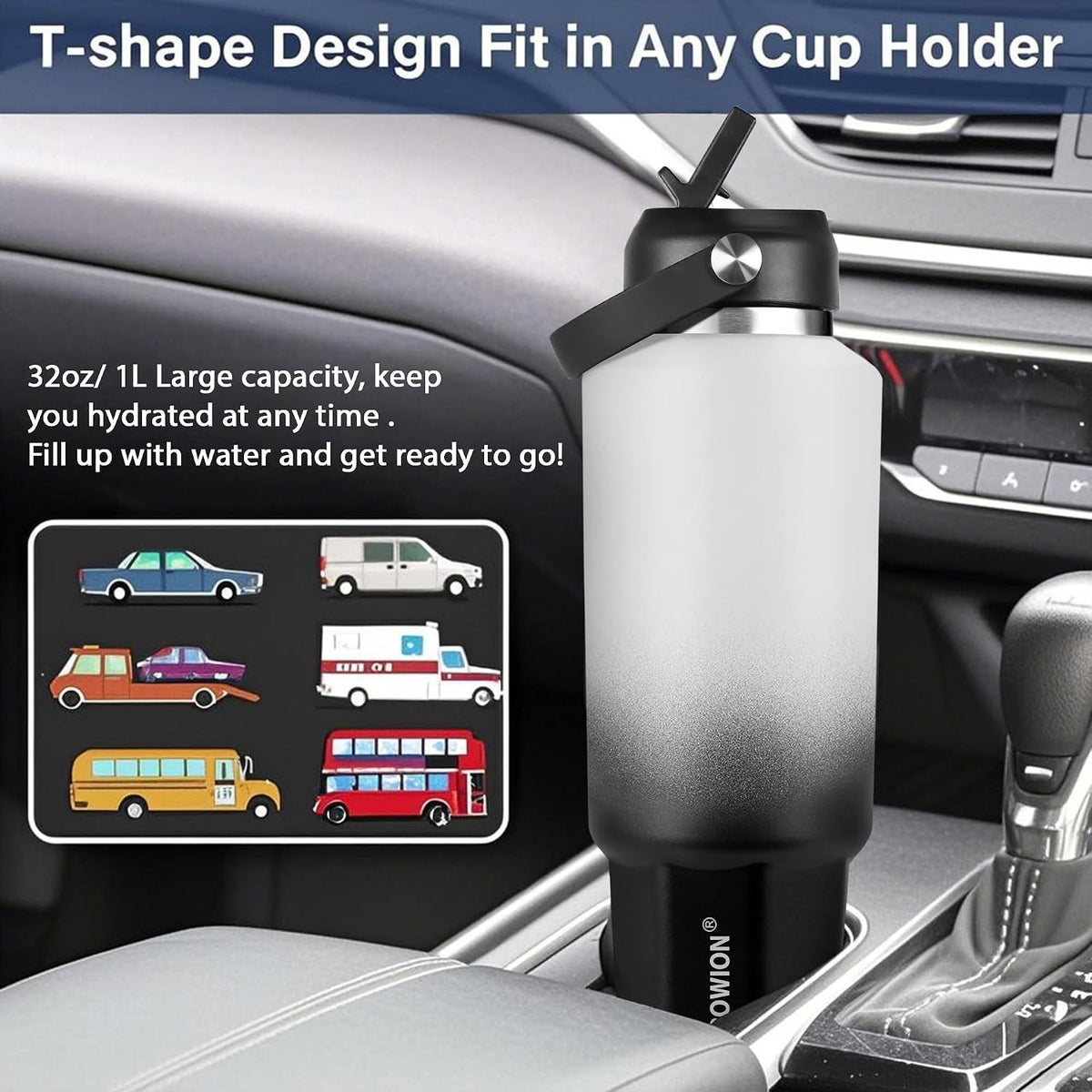 32 oz Insulated Water Bottle Stainless Steel Triple-Wall with Straw Lid Set - Colors A