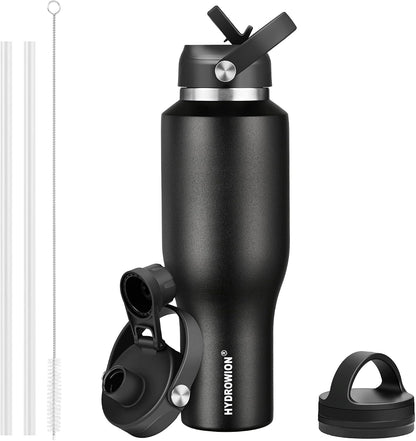 32 oz Insulated Water Bottle Stainless Steel Triple-Wall with Straw Lid Set - Colors A