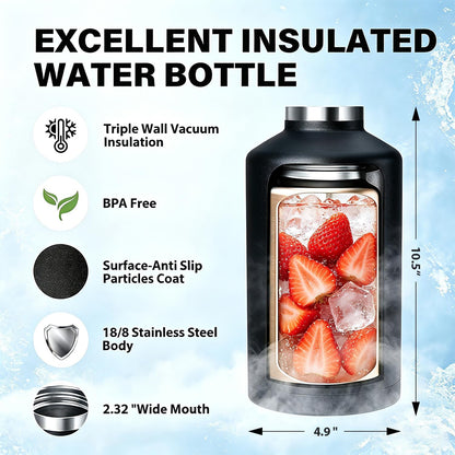 32 oz Insulated Water Bottle Stainless Steel Triple-Wall with Straw Lid Set - Colors A
