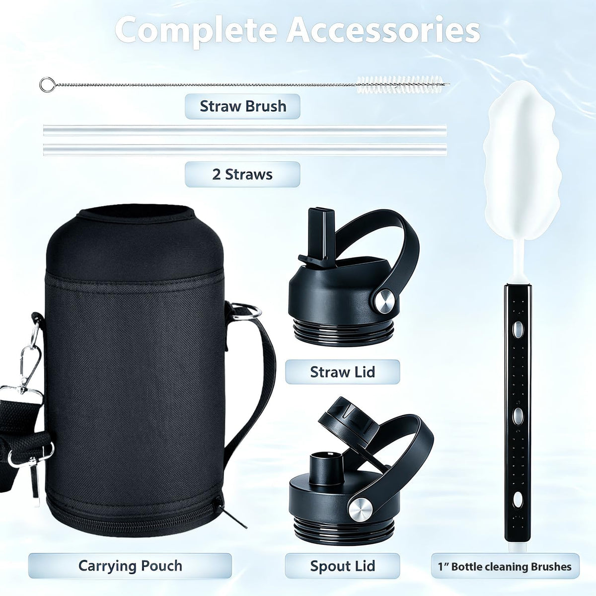 32 oz Insulated Water Bottle Stainless Steel Triple-Wall with Straw Lid Set - Colors A