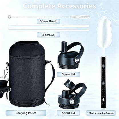 32 oz Insulated Water Bottle Stainless Steel Triple-Wall with Straw Lid Set - Colors A