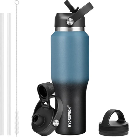 32 oz Insulated Water Bottle Stainless Steel Triple-Wall with Straw Lid Set - Colors A