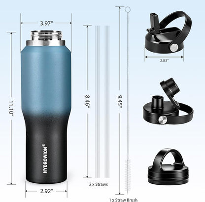 32 oz Insulated Water Bottle Stainless Steel Triple-Wall with Straw Lid Set - Colors A