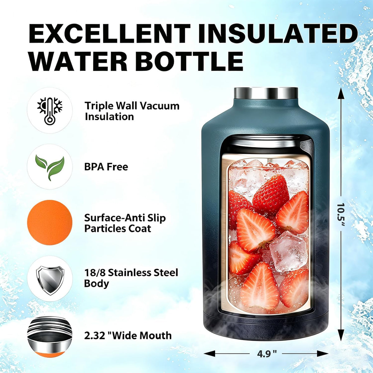 32 oz Insulated Water Bottle Stainless Steel Triple-Wall with Straw Lid Set - Colors A