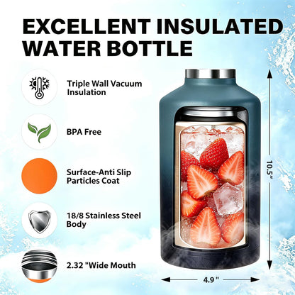 32 oz Insulated Water Bottle Stainless Steel Triple-Wall with Straw Lid Set - Colors A