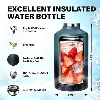 32 oz Insulated Water Bottle Stainless Steel Triple-Wall with Straw Lid Set - Colors A