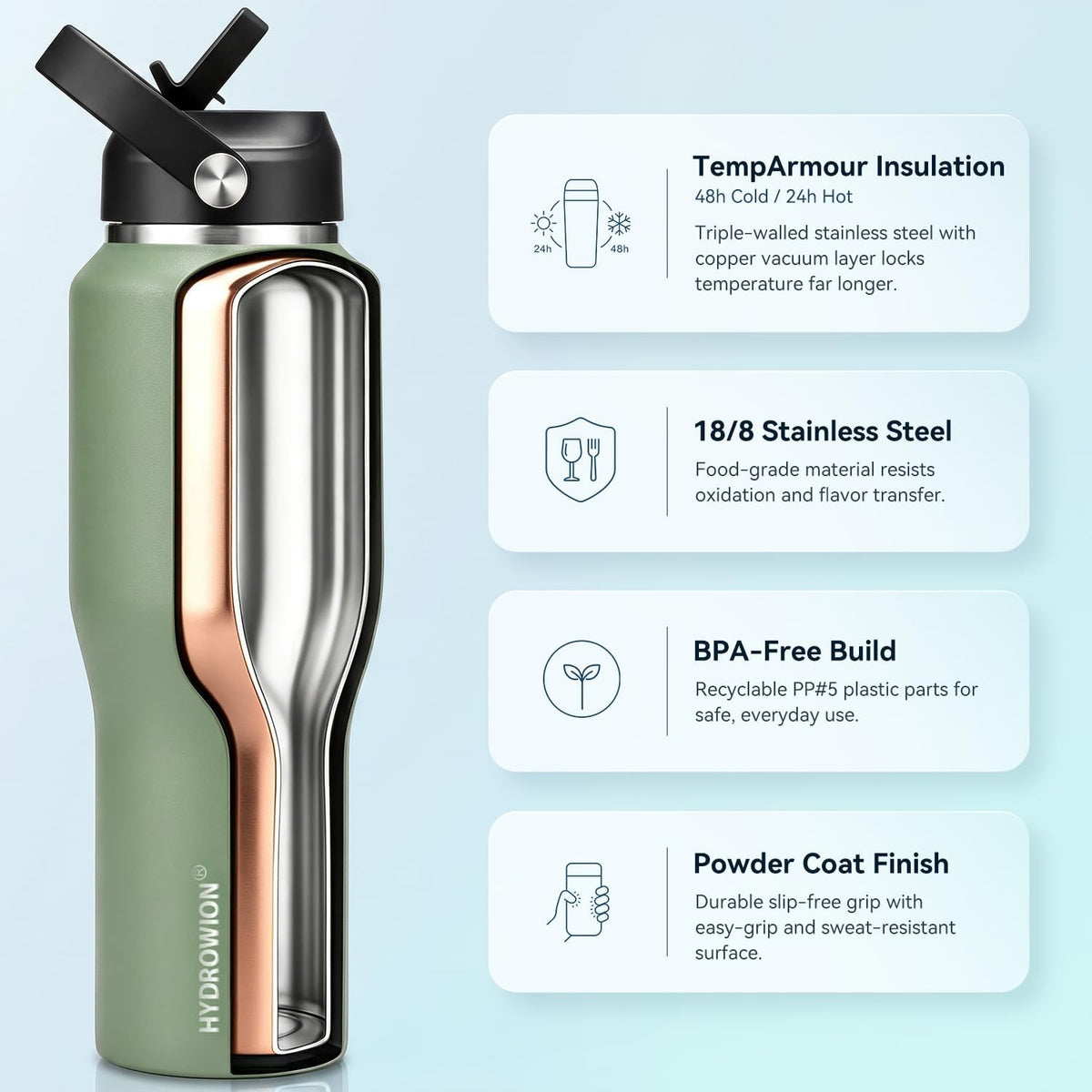 32 oz Insulated Water Bottle Stainless Steel Triple-Wall with Straw Lid Set - Colors A