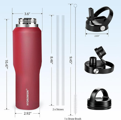 32 oz Insulated Water Bottle Stainless Steel Triple-Wall with Straw Lid Set - Colors A