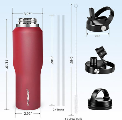 32 oz Insulated Water Bottle Stainless Steel Triple-Wall with Straw Lid Set - Colors A