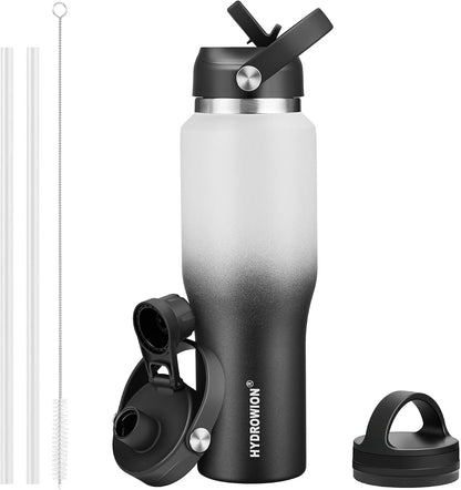32 oz Insulated Water Bottle Stainless Steel Triple-Wall with Straw Lid Set - Colors A