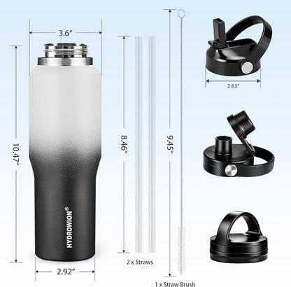32 oz Insulated Water Bottle Stainless Steel Triple-Wall with Straw Lid Set - Colors A